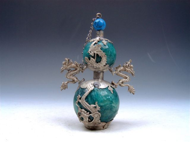 Ship From U.S* Tibetan Silver Dragon Phoenix Gourd Shaped Snuff 