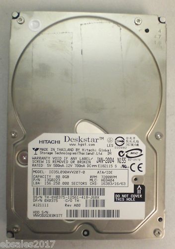 Hitachi IC35L090AVV207 0 80GB Deskstar 3.5” IDE HD  