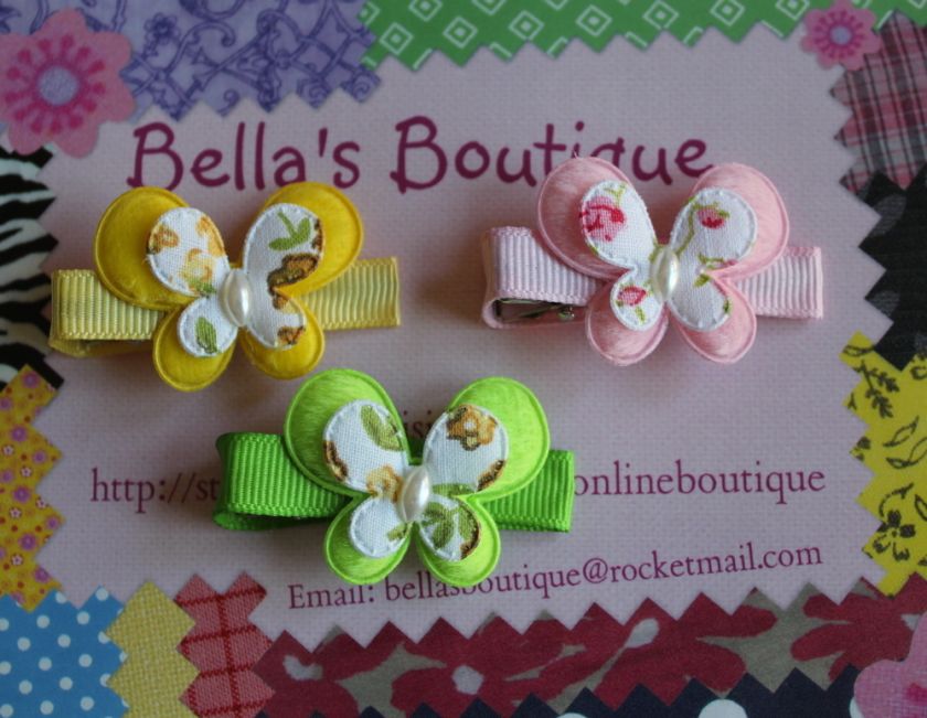 Set 3 Butterfly Baby Boutique HAIR Bow clips  