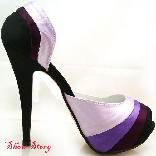 Purple Black Multi Layer EVE Platform Pumps UK Size 7.5  