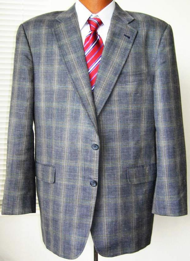 Burberry London Mens 42R Gray Plaid 2 Btn Sportcoat Blazer Silk Wool 