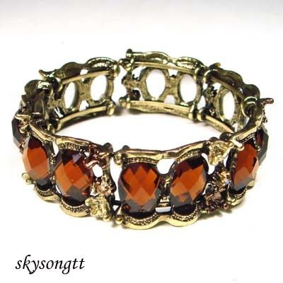 Brown Rhinestone Crystal Floral Cuff Bangle Bracelet B1098B  