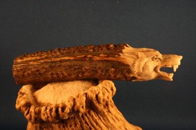 3D Snarling Wolf Head Carved Antler Knife Handle Art  