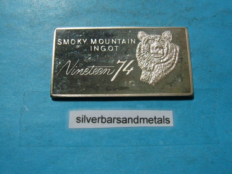 BEAR 1974 SMOKY MOUNTAIN INGOT 999 SILVER BAR RARE  