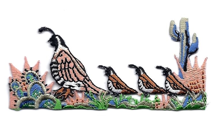 Birds/Southwest Quail w/3 Babies/ Iron On Applique  