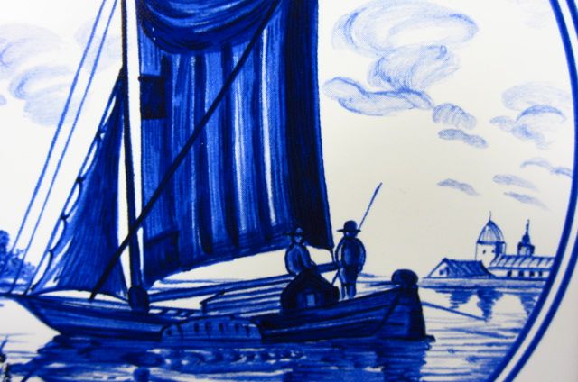 e631d SAILING BOAT ON DELFT BLUE TILE  