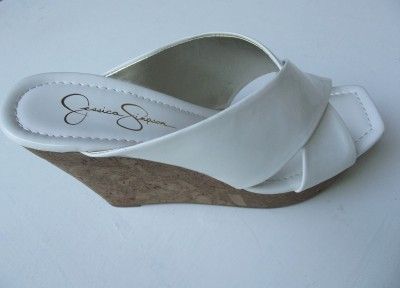 Jessica Simpson VFumm2 Patent Leather White Wedge Criscross Sandal 