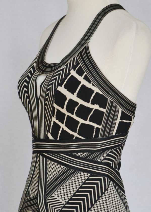 Herve Leger Geometric Bandage A line Dress L Large 8 10 12 UK 14 16 