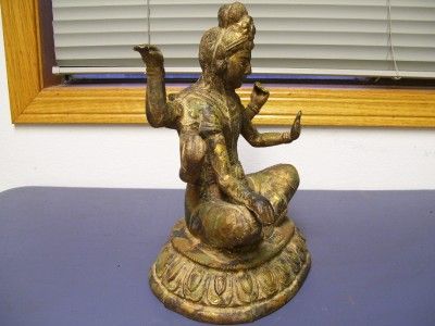 Vintage Cast Iron Gilded 6 Armed Buddha Statue Very Heavy and Unique 