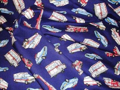 Emergency Vehicles Navy Cotton Fabric 44 x1yard lots  