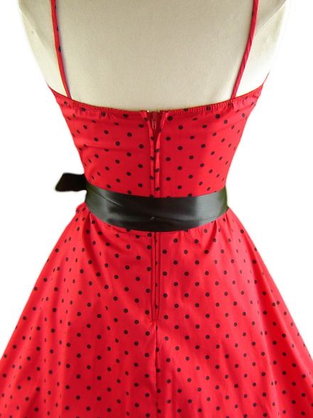 50s Style Red/Blk POLKA DOT PINUP FullSkirt Sun Dress  