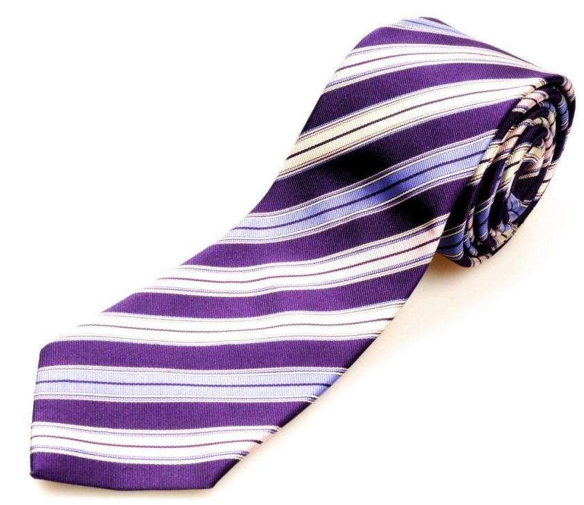 New BIELLA COLLEZIONI Italy Skinny Thin Purple & Pink Striped Silk Tie 