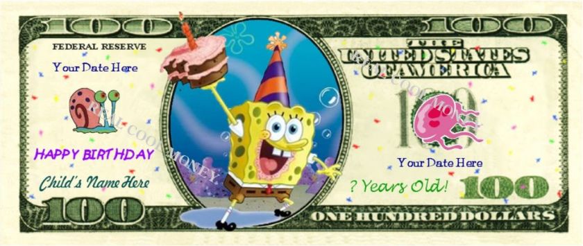 SPONGEBOB SQUAREPANTS Personalized Kids Birthday Bill   