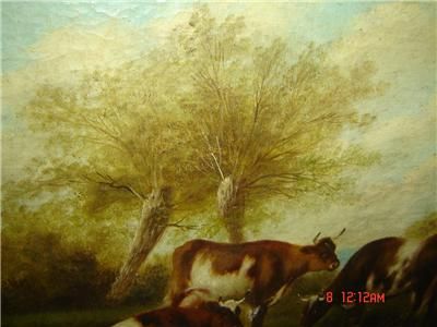 Antique Listed British William Gray Cattle,Cows Landscape Oil Painting 