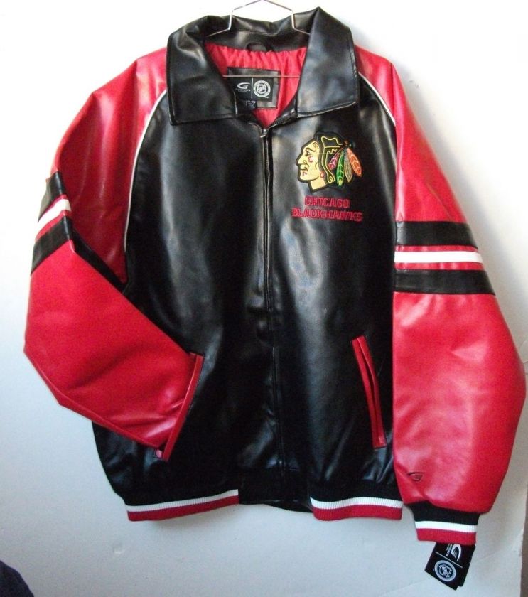 CHICAGO BLACKHAWKS NHL LEATHER LOOK JACKET BY GIII L XL 2XL  