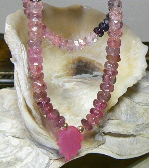 FACETED PINK SAPPHIRE BRIOLETTE & SPINEL 14K NECKLACE  