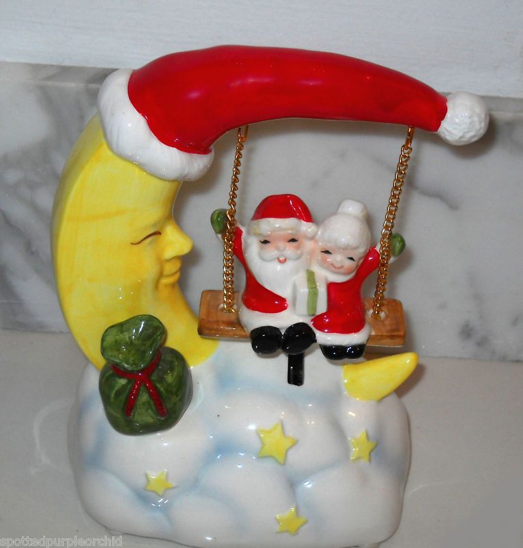 VTG EBELING REUSS ANIMATED SWINGING SANTA Crescent Moon MUSIC BOX 