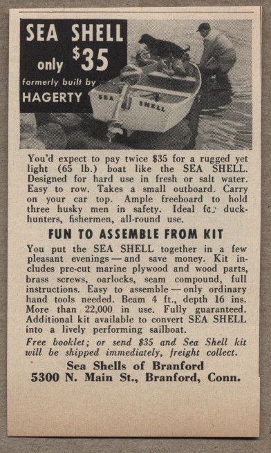 Original 1952 Vintage Ad Sea Shell Plywood Boat Kits Branford,CT .