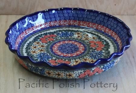 Polish Pottery CA Unikat 1625 STARZYK Round Waved Pie Baker Signature 