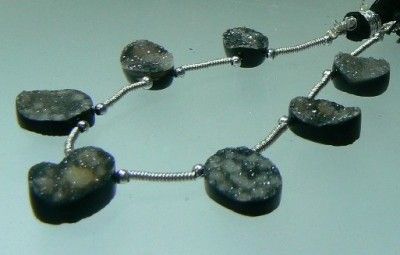 RARE DRUZY DRUSY BOTSWANA BLACK AGATE BRIOLETTE BEADS  