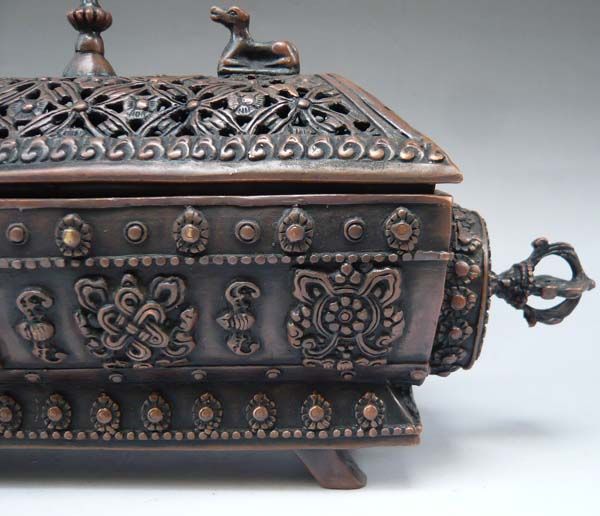 Old Tibetan 8 Auspicious Symbols Incense Burner Censer  