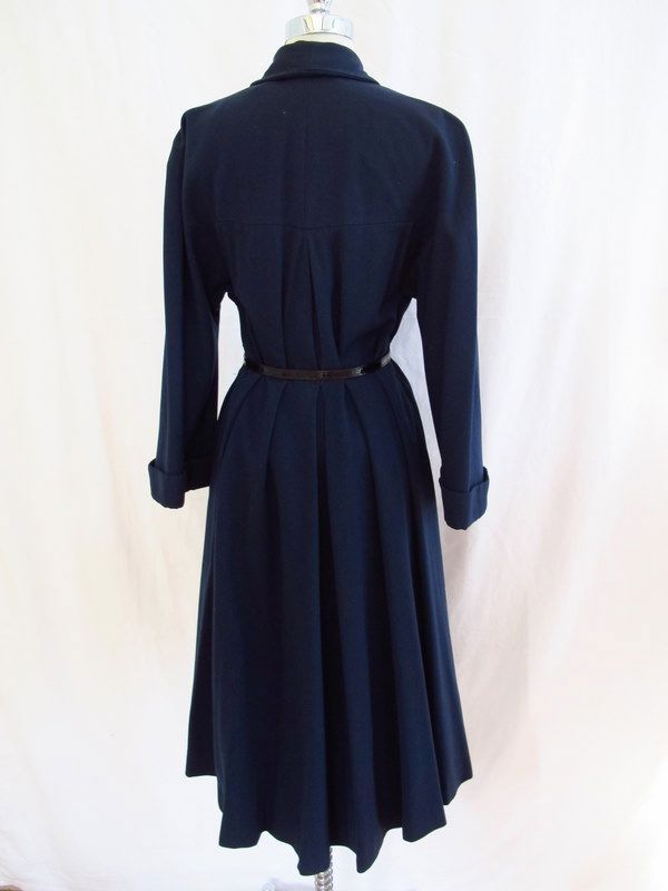 Vtg 40s Swing Era {navy} Bombshell Fit Flare Lucy PRINCESS Dress Coat 