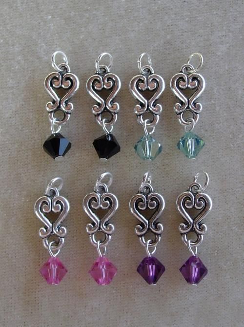   Filigree Heart Drop Link with Swarovski Mix Crystal 6mm Bicone Beads