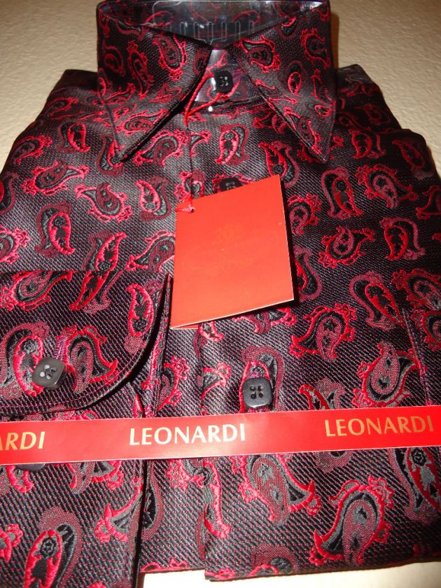 Mens Leonardi Black Red Woven Paisley High Class Shirt  