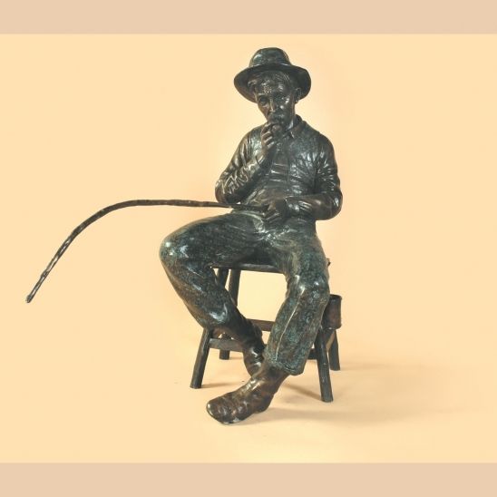 Bronze Man Sitting And Fishing On Chair Statue (Large)  