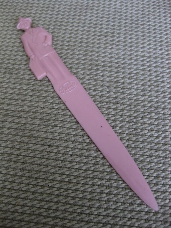 Vintage Fuller Brush Man Plastic Letter Opener Pink  