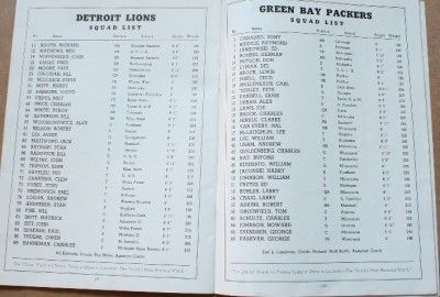   Packers Detroit Lions Program Canadeo Hopp Hinkle Buhler Vanzo  