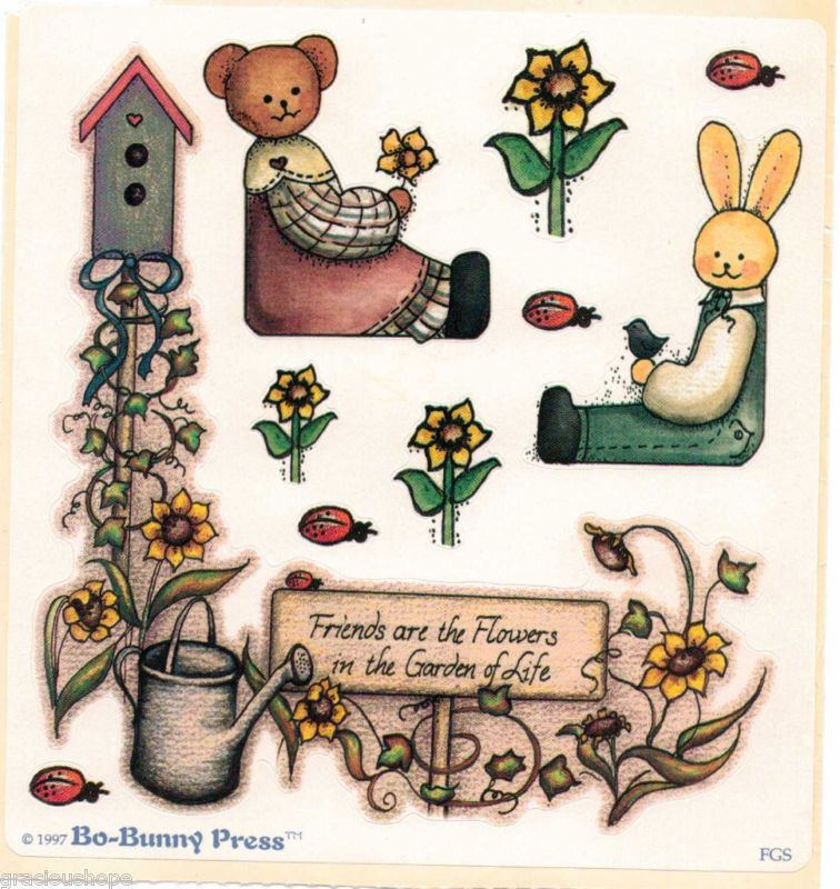 Bo Bunny Press GARDENING FRIENDS Stickers Bear Flowers  