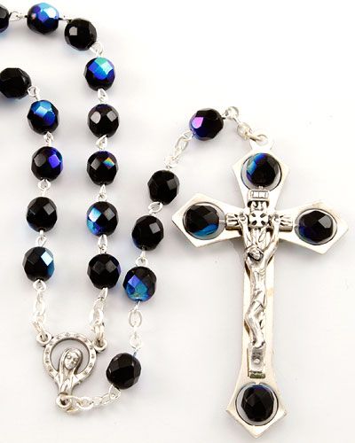 ROSARY UNIQUE BLACK CRYSTAL BOREALIS W/ ZIPPER ROSARY C  