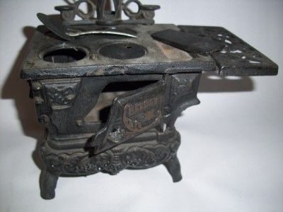 Antique Crescent Toy Stove Old Cast Iron Salesman Sample Vtg Miniature 