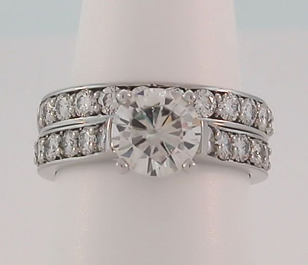 Ct Round Moissanite Cathedral Style Engagement Ring & Wedding Band 