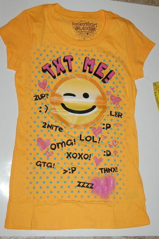 shirt TEEN GLITTER TEXT ME Smiley Face ROCKER GIRL  