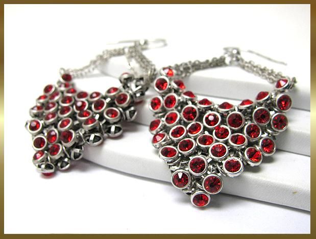 Gift Boxed Gorgeous Red Crystal and Silver Chandelier Earrings  