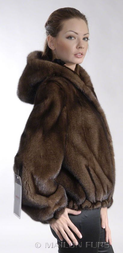 Hooded hoodie new SAGA sport sporty casual Demi Buff (brown) mink fur 