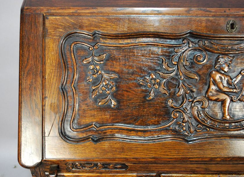   OAK FRENCH COUNTRY LOUIS XV STYLE DESK SECRETAIRE, CA. 1940  