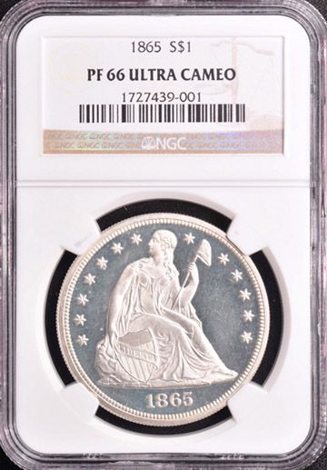 1865 LIBERTY SEATED S$1 NGC PR 66 DC  