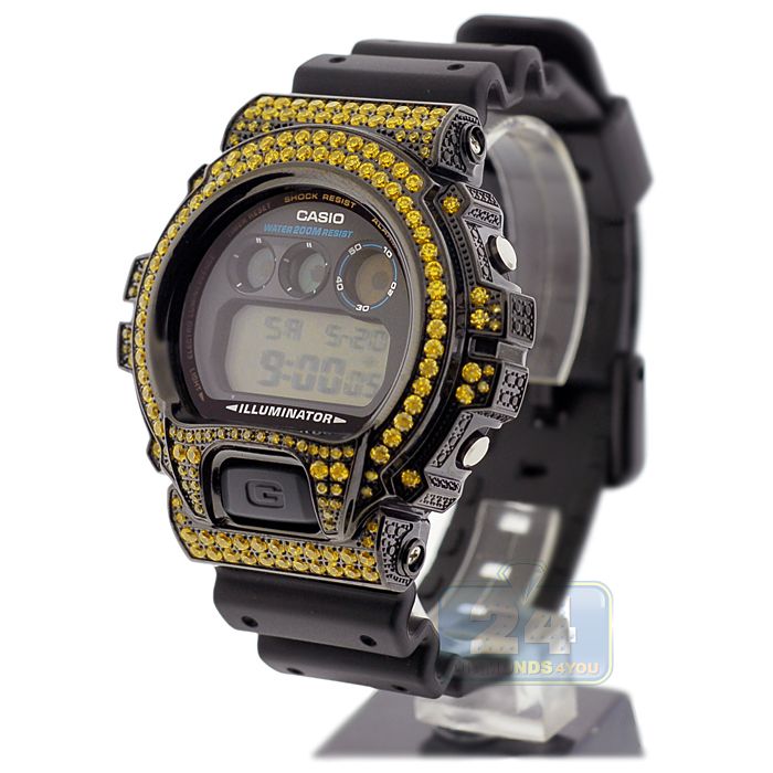 Casio G Shock Black PVD Custom 2.25 ct Black Crystal CZ Iced Out Mens 