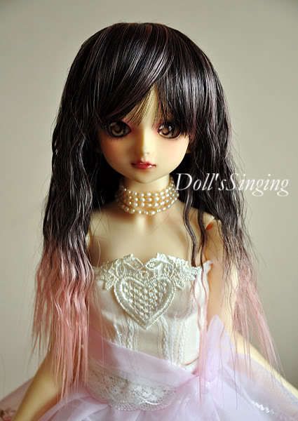 DS] WIG bjd super dollfie 9 10 9/10 black/pink curl  