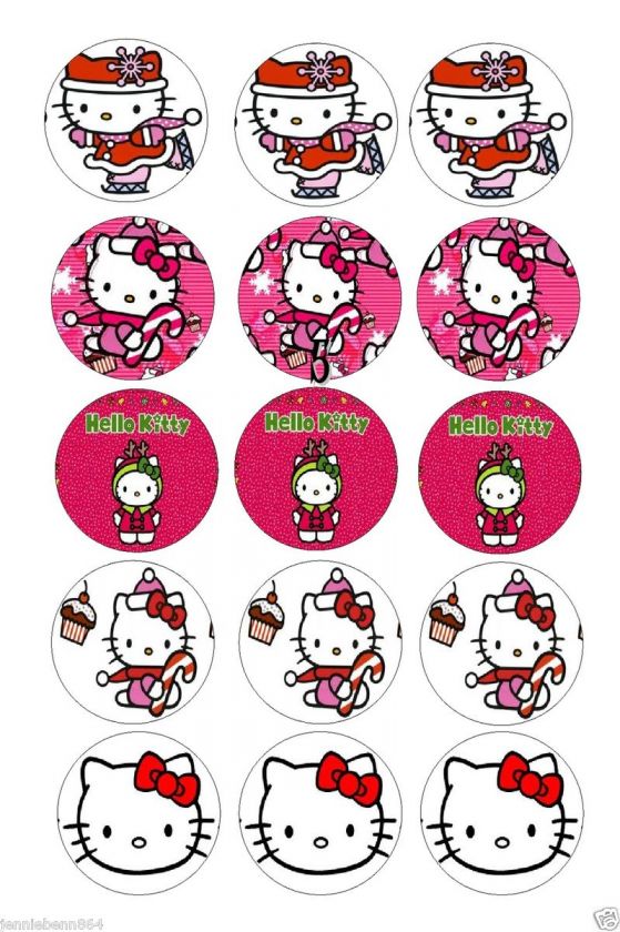 Hello Kitty Christmas 30 Precut Bottle cap diecut hairbow images, so 