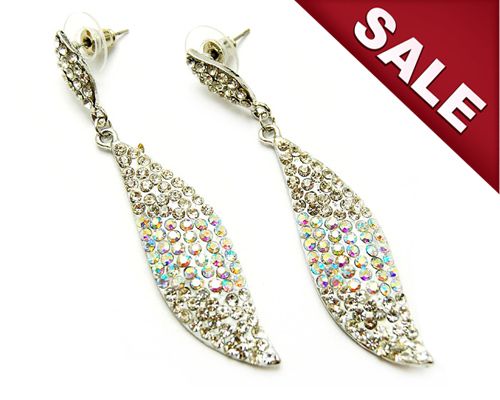 Fashion Bridal 3 Tone Dangle Earring White Silver Clear  