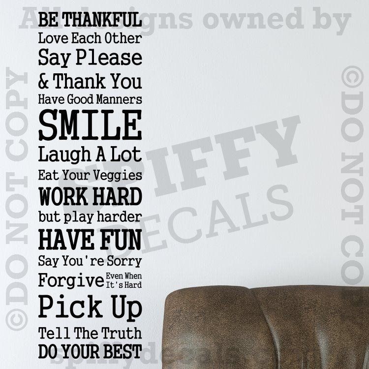 RULES OF THE HOUSE IN THIS HOME FAMILY Quote Vinyl Wall Decal Decor 