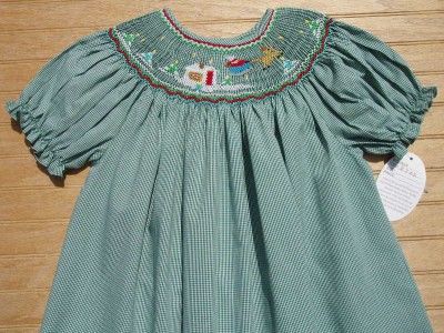 Boutique ROSALINA Hunter Check Smocked Santa Bishop Christmas Dress 