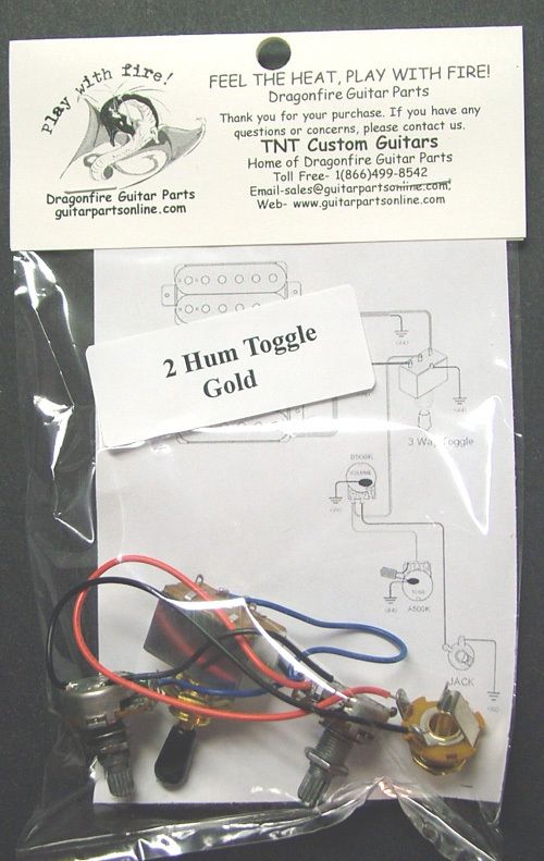 Humbucker Wiring Harness with Gold Toggle  Prewired  