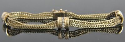   Vtg 14K Gold Diamond Station Link Double Strand Foxtail Chain Bracelet