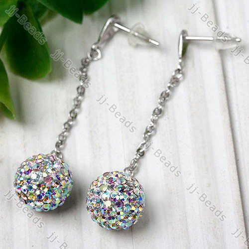 11 Color/Pair 925 Sterling Silver Czech Crystal Disco Ball Dangle 