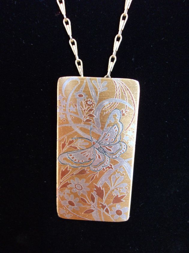 Reed & Barton Damascene Butterfly Pendant Necklace 18  